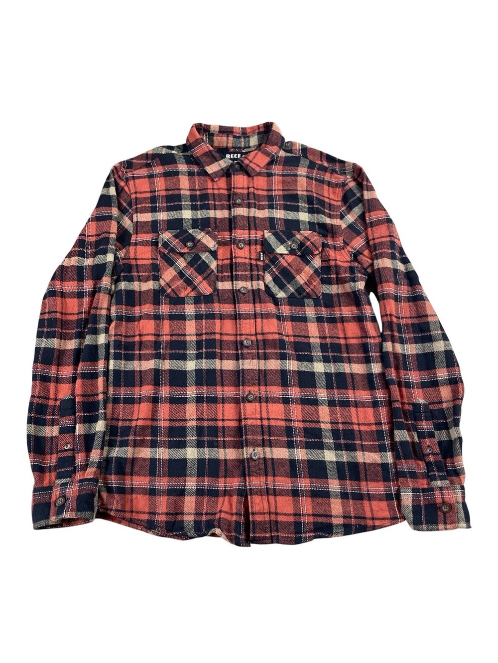 Reef Flannel Shirt Button Down Long Sleeve Red Plaid Men's Small Surf